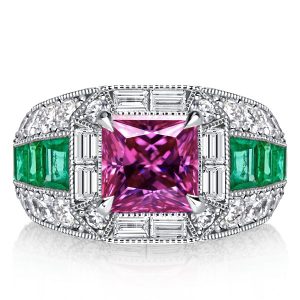 unique engagement rings - Italo Pink Stone Ring Pink Sapphire Emerald Large Cocktail Ring, Italo jewelry - Online Catalog