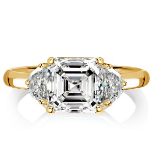 Three stone rings - Italo Asscher Cut White Sapphire Three Stone Engagement Ring, Three stone rings, Italo jewelry - Online Catalog