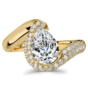 unique engagement rings - Italo Pear Shaped Engagement Ring Paved Band Pear Trace Ring, Italo jewelry - Online Catalog