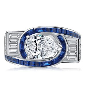 unique engagement rings - Italo Art Deco Pear Shaped Blue Sapphire Engagement Ring For Women, Italo jewelry - Online Catalog