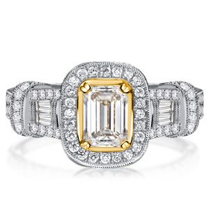 halo engagement rings - Italo Two Tone Milgrain Halo Emerald Cut Vintage Engagement Ring, Italo jewelry - Online Catalog