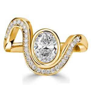 unique engagement rings - Italo Bezel Set Oval Cut Curved Shank Engagement Ring, Italo jewelry - Online Catalog