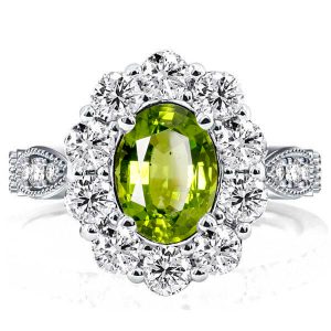 Halo Engagement Rings - Italo Halo Oval Cut Peridot Wedding Rings For Women, Italo jewelry - Online Catalog