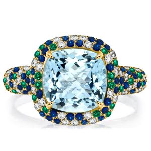 Unique rings - Italo Paved Cushion Cut Aquamarine Wedding Rings For Women, Italo jewelry - Online Catalog