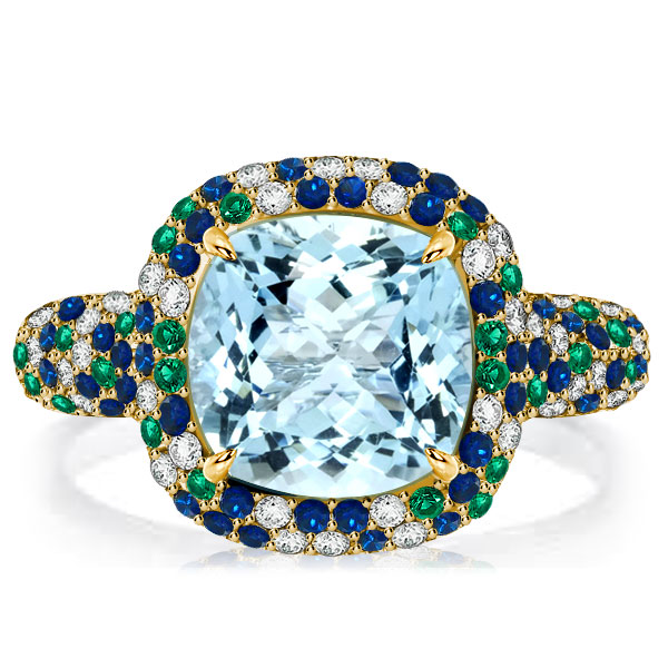 unique engagement rings - Italo Micro Pave Cushion Cut Aquamarine Wedding Rings For Women, Italo jewelry - Online Catalog
