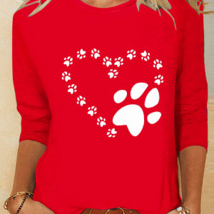 Crew Neck Casual Heart Print T-Shirt, T-shirts, Lilicloth.com