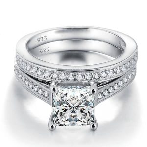 Bridal sets rings - Italo Princess Cut Engagement Rings Sets Silver Bridal Set, Italo jewelry - Online Catalog