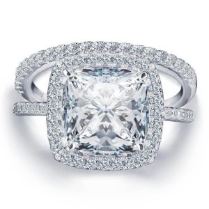bridal sets - Italo Halo Cushion Cut Engagement Ring Silver Bridal Set, Italo jewelry - Online Catalog