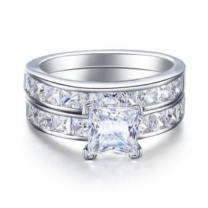 bridal sets - Italo Princess Cut Engagement Ring Affordable Silver Bridal Set, Italo jewelry - Online Catalog