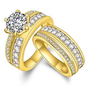 Bridal sets rings - Italo Triple Row Golden Created White Sapphire Bridal Set, Italo jewelry - Online Catalog