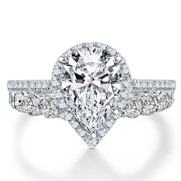 bridal sets - Italo Halo Pear Created White Sapphire Bridal Set, Italo jewelry - Online Catalog - Image 2