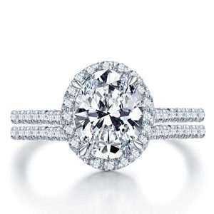 Bridal sets rings - Italo Halo Oval Created White Sapphire Bridal Set, Italo jewelry - Online Catalog