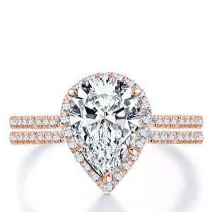 Bridal sets rings - Italo Rose Gold Halo Pear Created White Sapphire Bridal Set, Italo jewelry - Online Catalog