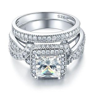 Bridal sets rings - Italo Halo Twist Created White Sapphire Bridal Set, Italo jewelry - Online Catalog