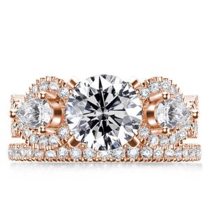 Bridal sets rings - Rose Gold Three Stone Twist Bridal Set, Italo jewelry - Online Catalog