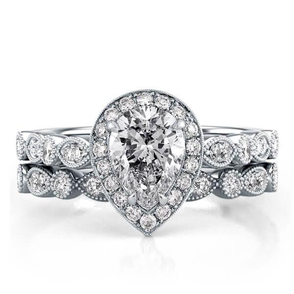 Bridal sets - Italo Halo Pear Milgrain Created White Sapphire Bridal Set, Italo jewelry - Online Catalog