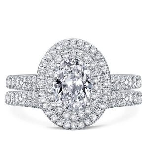 Bridal sets rings - Italo Classic Double Halo Oval Created White Sapphire Bridal Set, Italo jewelry - Online Catalog