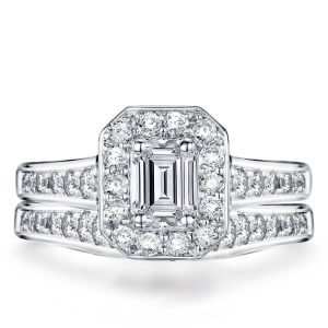 Bridal sets rings - Italo Vintage Halo Created White Sapphire Bridal Set, Italo jewelry - Online Catalog
