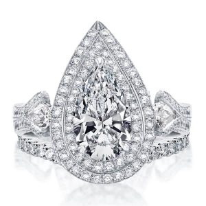 Bridal sets rings - Art Deco Double Halo Three Stone Halo Bridal Set, Italo jewelry - Online Catalog