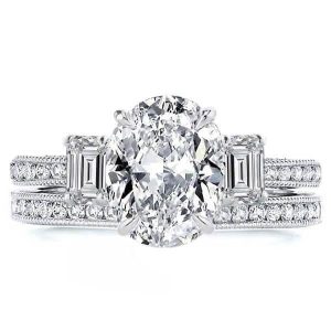 Bridal sets rings - Italo Three Stone Milgrain Created White Sapphire Bridal Set, Italo jewelry - Online Catalog