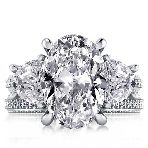 Bridal sets rings - Three Stone Milgrain Crescent Design Bridal Set, Italo jewelry - Online Catalog