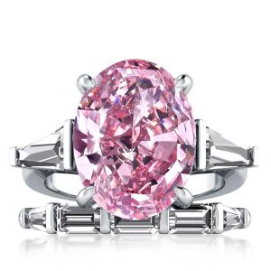 Bridal sets rings - Italo Three Stone Oval Created Pink Sapphire Bridal Set, Italo jewelry - Online Catalog