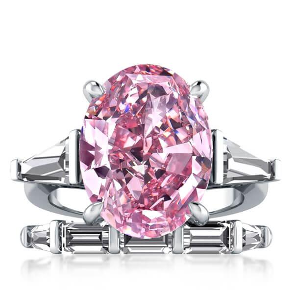 Bridal sets rings - Italo Three Stone Oval Created Pink Sapphire Bridal Set, Italo jewelry - Online Catalog