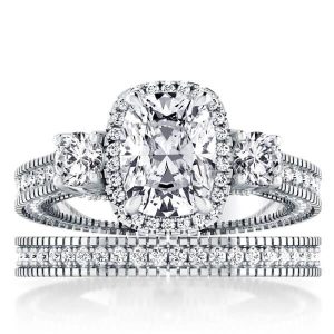 Bridal sets rings - Halo Three Stone Bridal Set (5.29 CT. TW.), Italo jewelry - Online Catalog