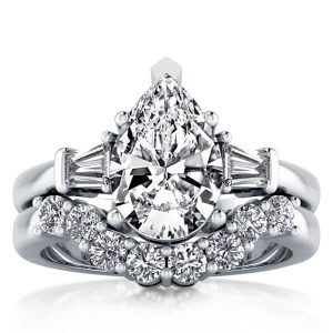 Bridal sets rings - Italo Three Stone Pear Created White Sapphire Bridal Set, Italo jewelry - Online Catalog