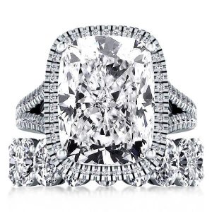 Bridal sets rings - Halo Split Shank Created White Sapphire Bridal Set, Italo jewelry - Online Catalog