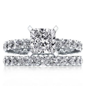 Bridal sets rings - Italo Princess Cut Engagement Ring Set With Eternity Shank, Italo jewelry - Online Catalog