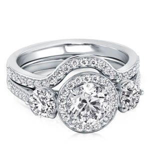 Bridal sets rings - Halo Three Stone Bridal Set (2.44 CT. TW.), Italo jewelry - Online Catalog