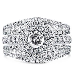 Bridal sets rings - Double Halo Embedded Ring Guard 3PC Wedding Set(1.79 CT. TW.), Italo jewelry - Online Catalog