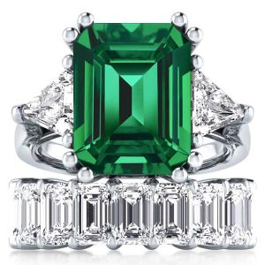 Bridal sets rings - Italo Emerald Cut Engagement Ring Set With Eternity Wedding Band, Italo jewelry - Online Catalog