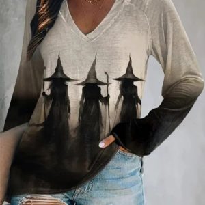 Women's Long Sleeve Tee T-shirt Spring/Fall Halloween Jersey Crew Neck Daily Going Out Casual Top, JustFashionNow Long sleeve tops, color:Brown|size:4XL,