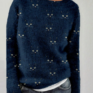 Cute Cats Embroidered Comfy Sweater, Sweaters, Lilicloth.com