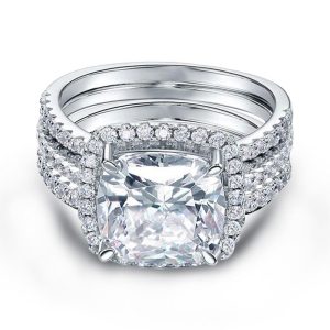 3pc wedding sets - Italo Halo Cushion Created White Sapphire  3PC Wedding Set, Italo jewelry - Online Catalog