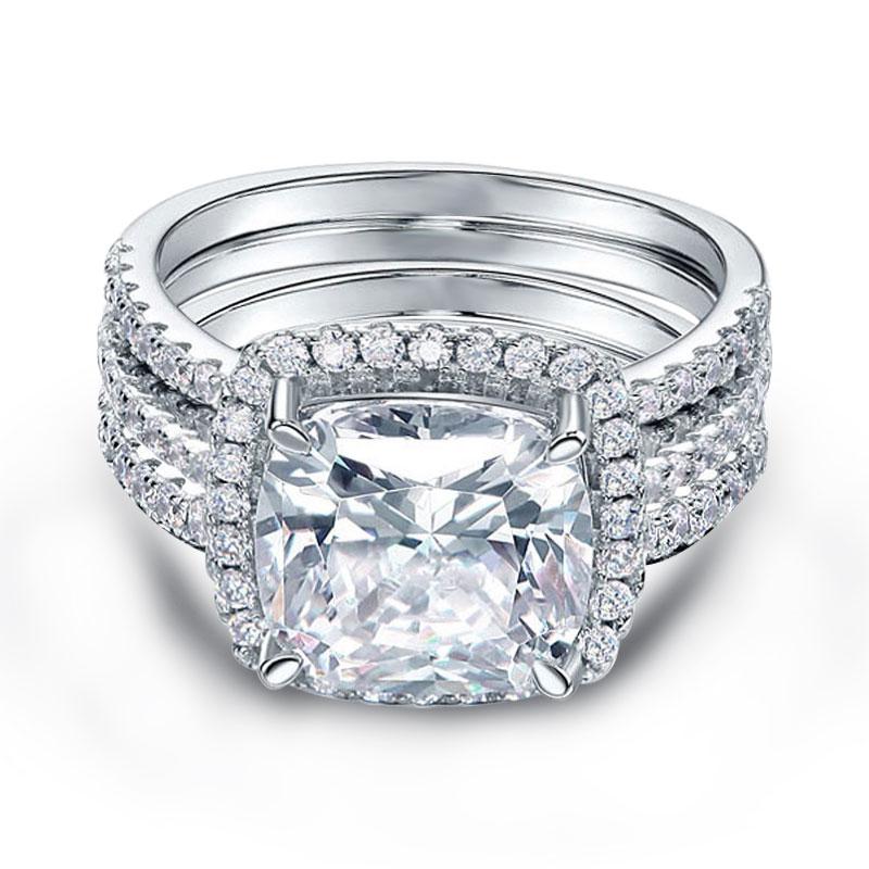 3pc wedding sets - Italo Halo Cushion Created White Sapphire 3PC Wedding Set, Italo jewelry - Online Catalog