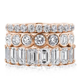 3pc wedding sets rings - Rose Gold Triple Row Eternity Stackable Band Set, Italo jewelry - Online Catalog