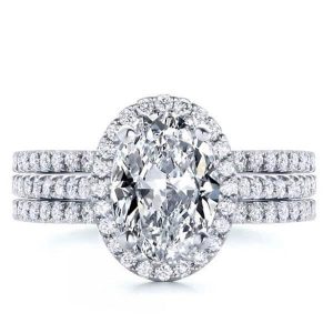 3pc wedding sets rings - Italo Classic Halo Oval Created White Sapphire 3PC Wedding Set, Italo jewelry - Online Catalog