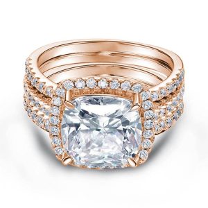 3pc wedding sets rings - Halo Cushion Rose Gold 3PC Wedding Set, Italo jewelry - Online Catalog