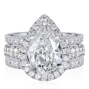 3pc wedding sets rings - Italo Halo Pear Cut Engagement Rings Sets In Sterling Silver, Italo jewelry - Online Catalog