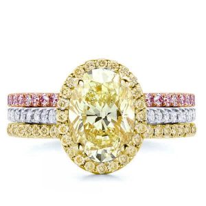 3pc wedding sets rings - Fancy Two Tone Halo Oval Cut Yellow Topaz Wedding Set, Italo jewelry - Online Catalog