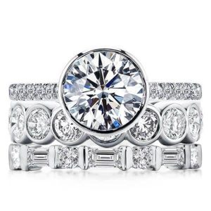 3pc wedding sets rings - Italo Bezel Set Engagement Ring Set With Eternity Wedding Band, Italo jewelry - Online Catalog