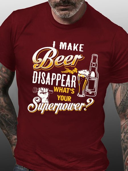 Vacation I Make Beer Disappear Short Sleeve Cotton Vintage Short Sleeve T-Shirt, T-shirts, Lilicloth.com