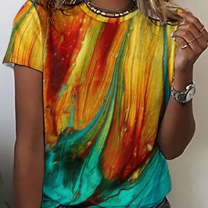 Women Abstract Art Colorful Pattern Casual Loose T-Shirt, T-shirts, Lilicloth.com