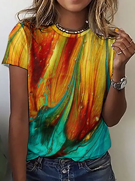 Women Abstract Art Colorful Pattern Casual Loose T-Shirt, T-shirts, Lilicloth.com
