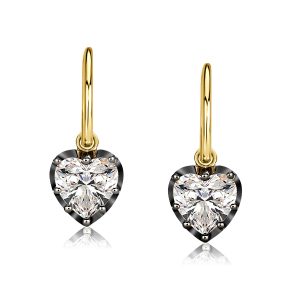 Earrings - Two Tone Gypsy Setting Heart Hoop Earrings, Apparel & Accessories, Italo jewelry - Online Catalog