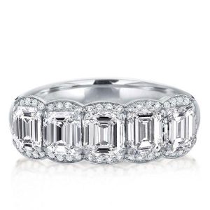 Anniversary band - Italo Halo Emerald Created White Sapphire Wedding Band, Wedding Bands - Apparel & Accessories, Italo jewelry - Online Catalog