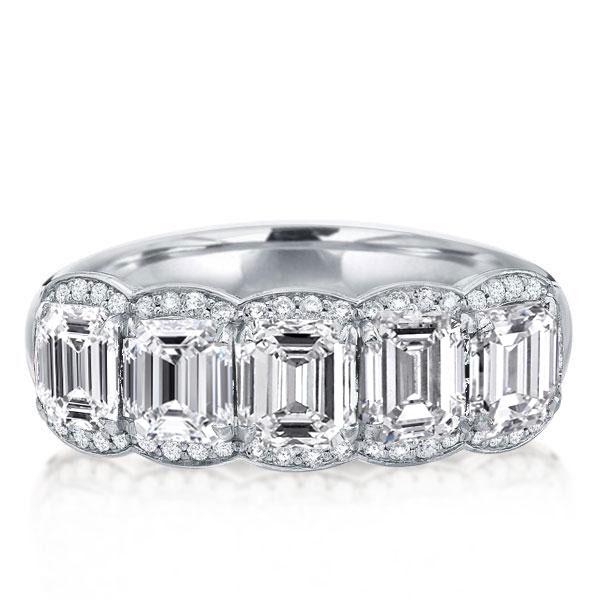 Anniversary band - Italo Halo Emerald Created White Sapphire Wedding Band, Wedding Bands - Apparel & Accessories, Italo jewelry - Online Catalog